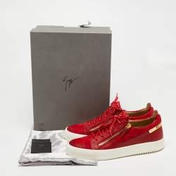 Giuseppe Zanotti Red Leather And Suede Frankie Lace Up  Sneakers Size 46