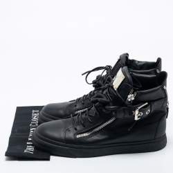 مملوكة مسبقًا Giuseppe Zanotti Black Leather Metal Chain Embellished London Lindos High Top Sneakers Size 44
