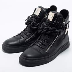 مملوكة مسبقًا Giuseppe Zanotti Black Leather Metal Chain Embellished London Lindos High Top Sneakers Size 44