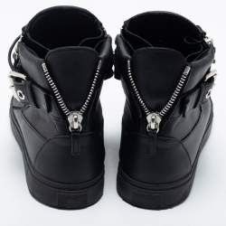 مملوكة مسبقًا Giuseppe Zanotti Black Leather Metal Chain Embellished London Lindos High Top Sneakers Size 44