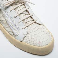 Giuseppe Zanotti White Python Embossed Leather London Low Top Sneakers Size 44