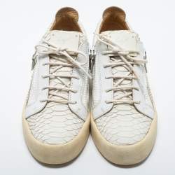 Giuseppe Zanotti White Python Embossed Leather London Low Top Sneakers Size 44