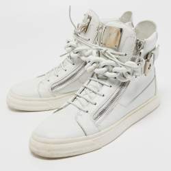 Giuseppe Zanotti White Leather Metal Chain High Top Sneakers Size 44