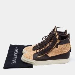 Pre Owned Giuseppe Zanotti Beige/Brown Woven and Leather High Top Sneakers Size 40