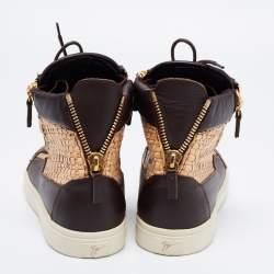 Pre Owned Giuseppe Zanotti Beige/Brown Woven and Leather High Top Sneakers Size 40