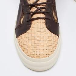 Pre Owned Giuseppe Zanotti Beige/Brown Woven and Leather High Top Sneakers Size 40