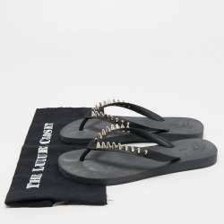 Giuseppe Zanotti Black Rubber Sunset Chain Detail Thong Slides Size 41