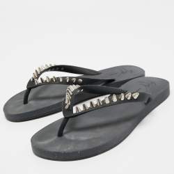Giuseppe Zanotti Black Rubber Sunset Chain Detail Thong Slides Size 41