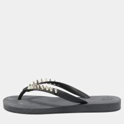 Giuseppe Zanotti Black Rubber Sunset Chain Detail Thong Slides Size 41