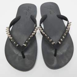 Giuseppe Zanotti Black Rubber Sunset Chain Detail Thong Slides Size 41