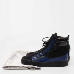 Giuseppe Zanotti Blue/Black Croc Embossed Leather and Fabric High Top Sneakers Size 43