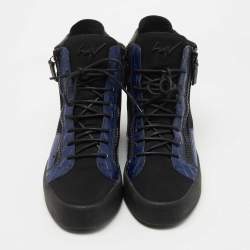 Giuseppe Zanotti Blue/Black Croc Embossed Leather and Fabric High Top Sneakers Size 43