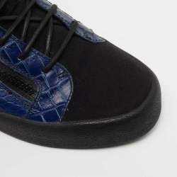 Giuseppe Zanotti Blue/Black Croc Embossed Leather and Fabric High Top Sneakers Size 43