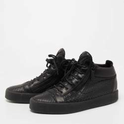Pre Owned Giuseppe Zanotti Black Leather Double Zip High Top Sneakers Size 44