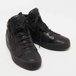 Pre Owned Giuseppe Zanotti Black Leather Double Zip High Top Sneakers Size 44