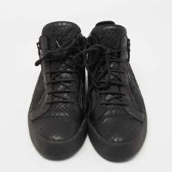 Pre Owned Giuseppe Zanotti Black Leather Double Zip High Top Sneakers Size 44
