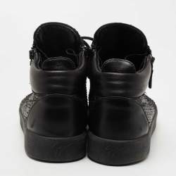 Pre Owned Giuseppe Zanotti Black Leather Double Zip High Top Sneakers Size 44