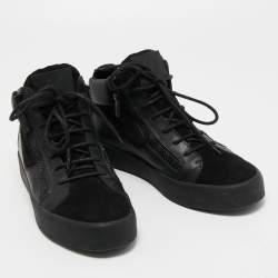 Giuseppe Zanotti Black Leather and Suede High Top Sneakers Size 42