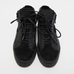 Giuseppe Zanotti Black Leather and Suede High Top Sneakers Size 42