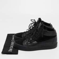Giuseppe Zanotti Black Leather and Suede High Top Sneakers Size 42
