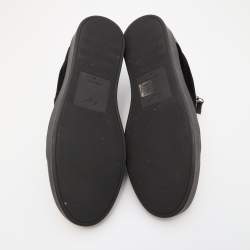 Pre Owned Giuseppe Zanotti Black Leather and Velvet Frankie Low Top Sneakers Size 44