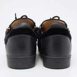 Pre Owned Giuseppe Zanotti Black Leather and Velvet Frankie Low Top Sneakers Size 44