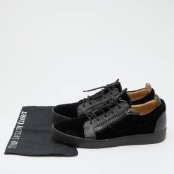 Pre Owned Giuseppe Zanotti Black Leather and Velvet Frankie Low Top Sneakers Size 44