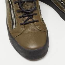Pre Owned Giuseppe Zanotti Olive Green Leather Double Zip Sneakers Size 41.5  