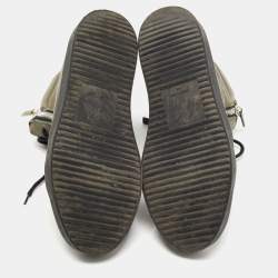 Pre Owned Giuseppe Zanotti Olive Green Leather Double Zip Sneakers Size 41.5  