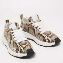 Giuseppe Zanotti Brown/Beige Python Embossed Leather Low Top Sneakers Size 42
