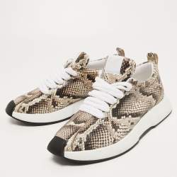 Giuseppe Zanotti Brown/Beige Python Embossed Leather Low Top Sneakers Size 42