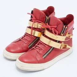 Giuseppe Zanotti Red Leather Double Zipper High Top Sneakers Size 43
