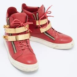 Giuseppe Zanotti Red Leather Double Zipper High Top Sneakers Size 43