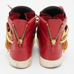 Giuseppe Zanotti Red Leather Double Zipper High Top Sneakers Size 43