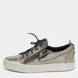 Giuseppe Zanotti Metallic Leather Double Zipper Low Top Sneakers Size 43