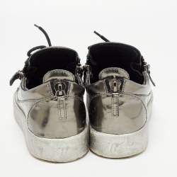 Pre Owned Giuseppe Zanotti Metallic Leather Double Zipper Low Top Sneakers Size 43