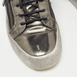 Pre Owned Giuseppe Zanotti Metallic Leather Double Zipper Low Top Sneakers Size 43
