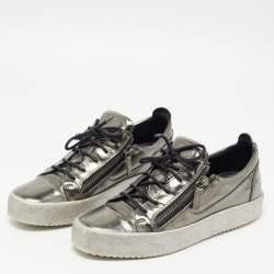 Pre Owned Giuseppe Zanotti Metallic Leather Double Zipper Low Top Sneakers Size 43