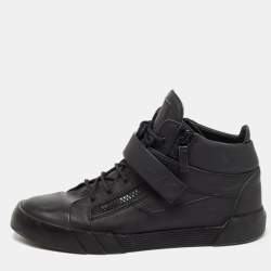 Giuseppe Zanotti Black Matte Leather High Top Lace Up Sneakers 46