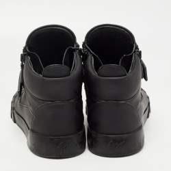Giuseppe Zanotti Black Matte Leather High Top Lace Up Sneakers 46