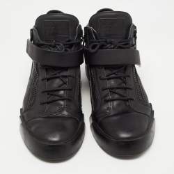 Giuseppe Zanotti Black Matte Leather High Top Lace Up Sneakers 46
