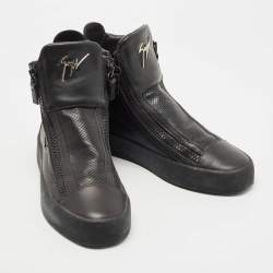 مملوكة مسبقًا Gisueppe Zannoti Black Perforated Leather High Top Sneakers Size 40