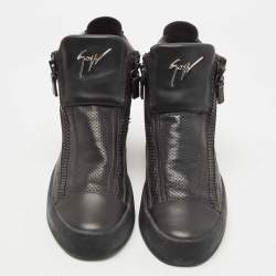 مملوكة مسبقًا Gisueppe Zannoti Black Perforated Leather High Top Sneakers Size 40