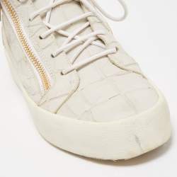 Pre Owned Giuseppe Zanotti Grey Croc Embossed Leather Kriss High Top Sneakers Size 43
