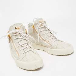 Pre Owned Giuseppe Zanotti Grey Croc Embossed Leather Kriss High Top Sneakers Size 43