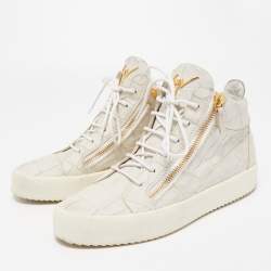 Pre Owned Giuseppe Zanotti Grey Croc Embossed Leather Kriss High Top Sneakers Size 43