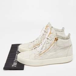 Pre Owned Giuseppe Zanotti Grey Croc Embossed Leather Kriss High Top Sneakers Size 43