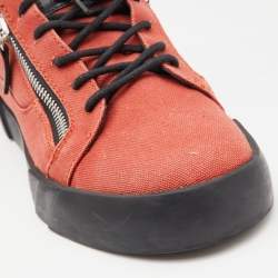 Gisueppe Zanotti Orange Canvas and Leather Double Zip Low Top Sneakers Size 43