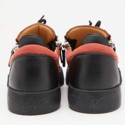 Gisueppe Zanotti Orange Canvas and Leather Double Zip Low Top Sneakers Size 43