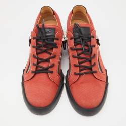Gisueppe Zanotti Orange Canvas and Leather Double Zip Low Top Sneakers Size 43